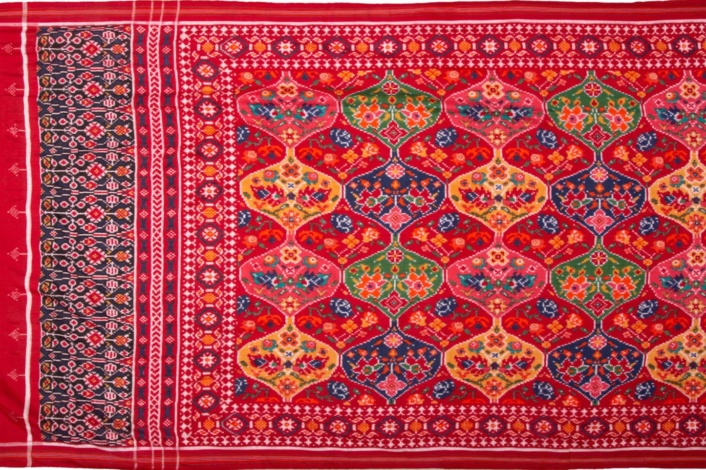 Patan Patola Silk Double Ikat Phool Bhat Red Saree