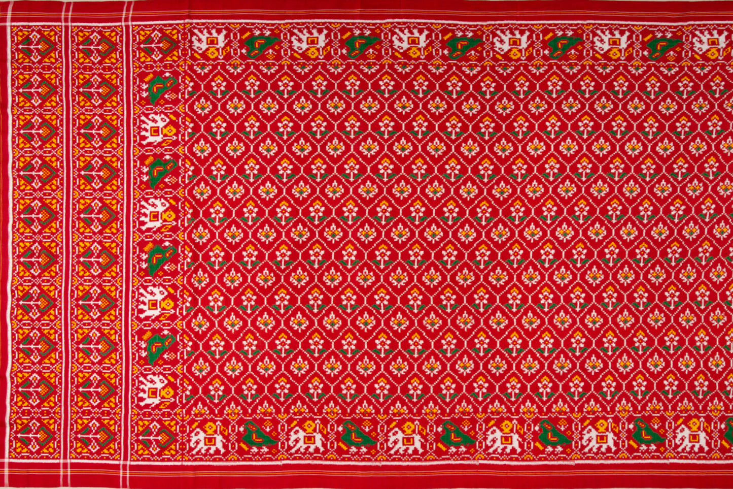 Patan Patola Silk Double Ikat Phool Bhat Red Saree