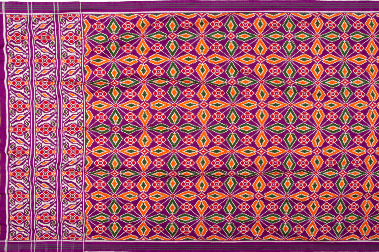 Patan Patola Silk Double Ikat Choktha Bhat Violet Saree
