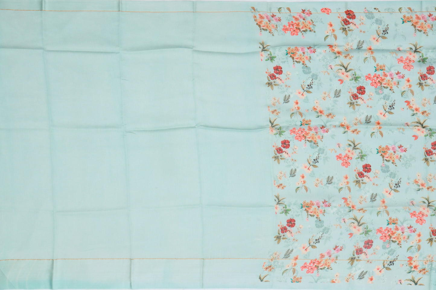 Chiniya Silk Floral Printed Pastel Blue Saree