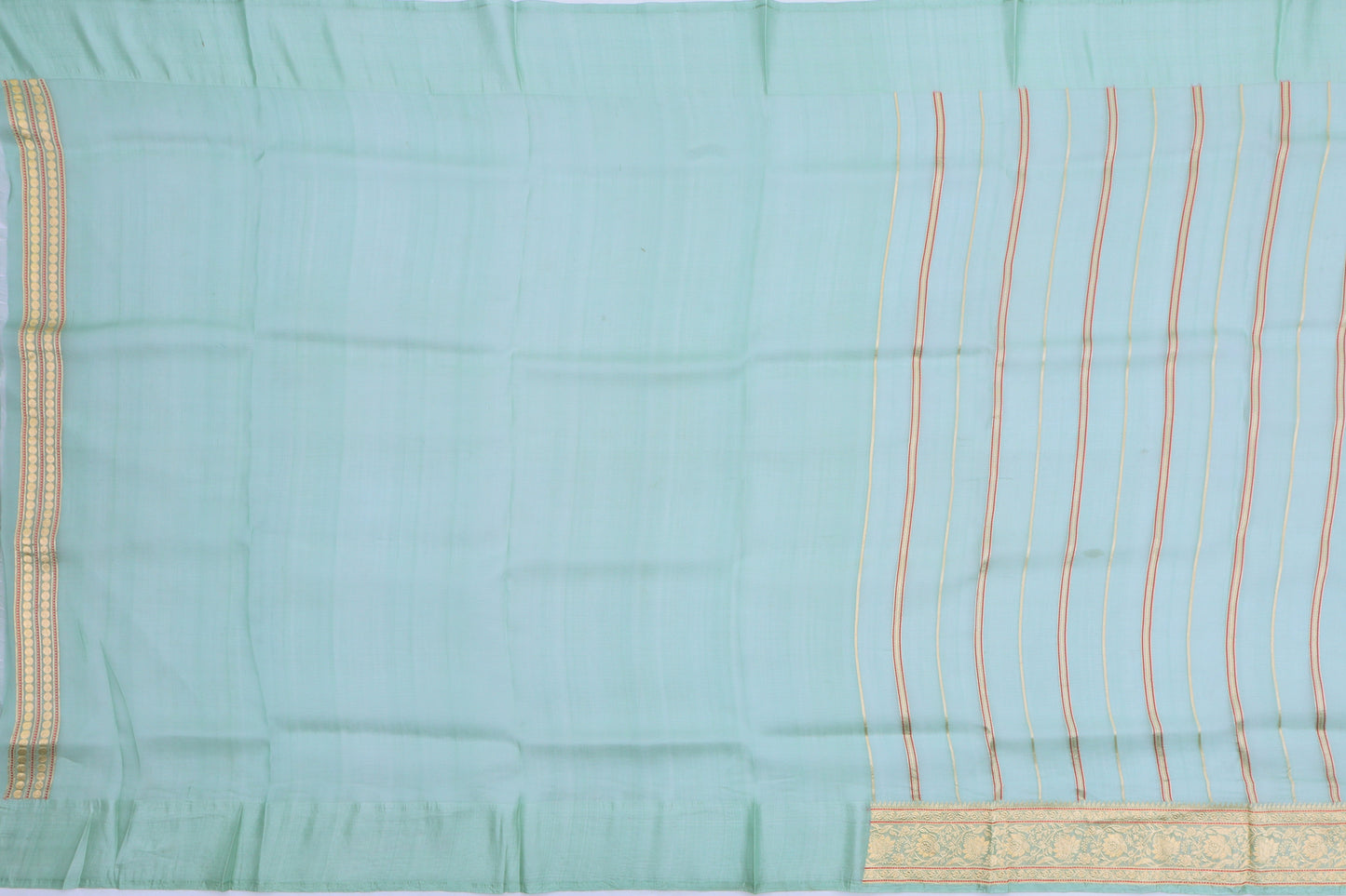 Banarasi Kora Organza Vertical Lines Pastel Blue Saree