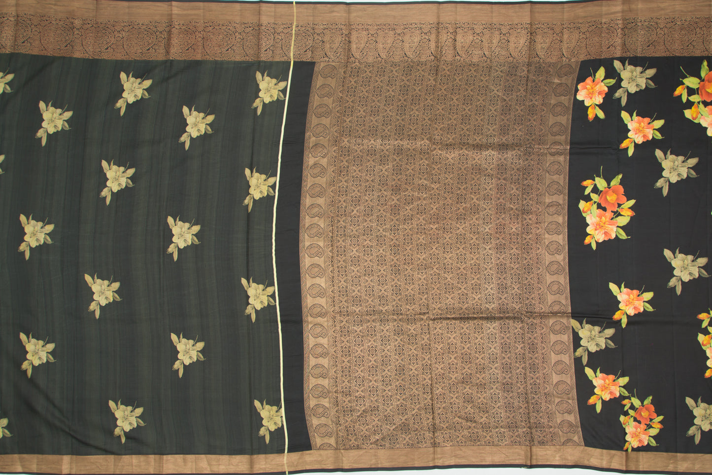 Chiniya Silk Floral Printed Black Saree