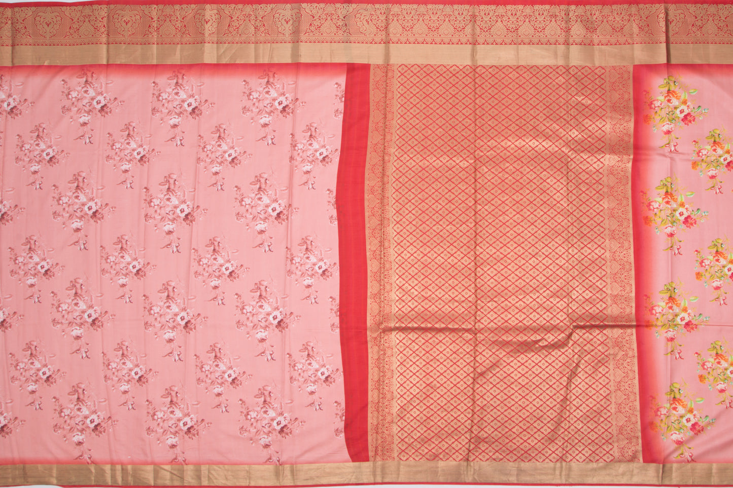 Chiniya Silk Floral Printed Pink Saree