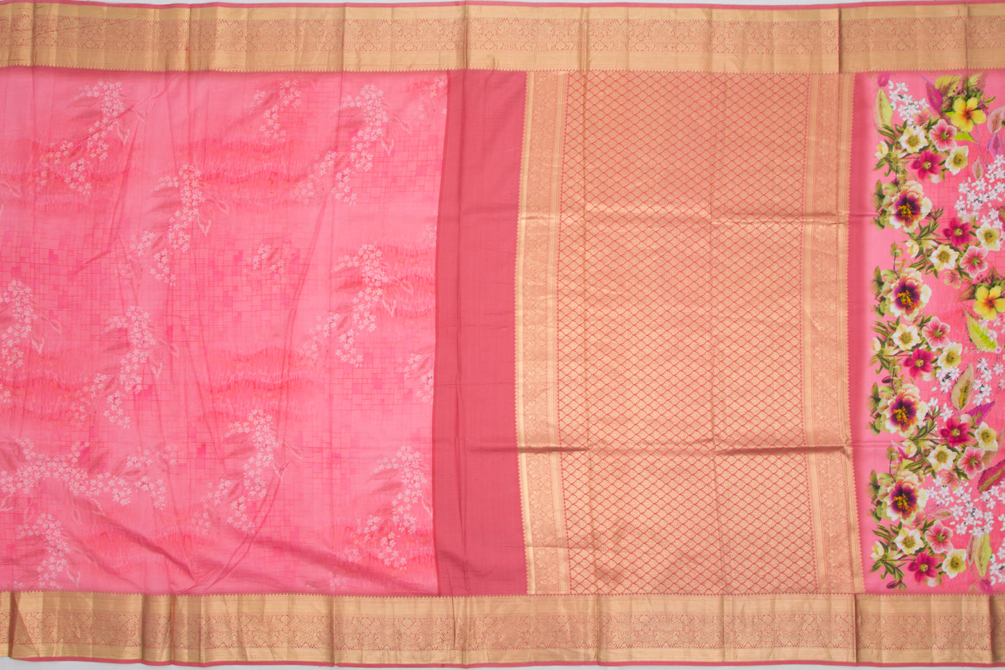 Chiniya Silk Floral Printed Pink Saree