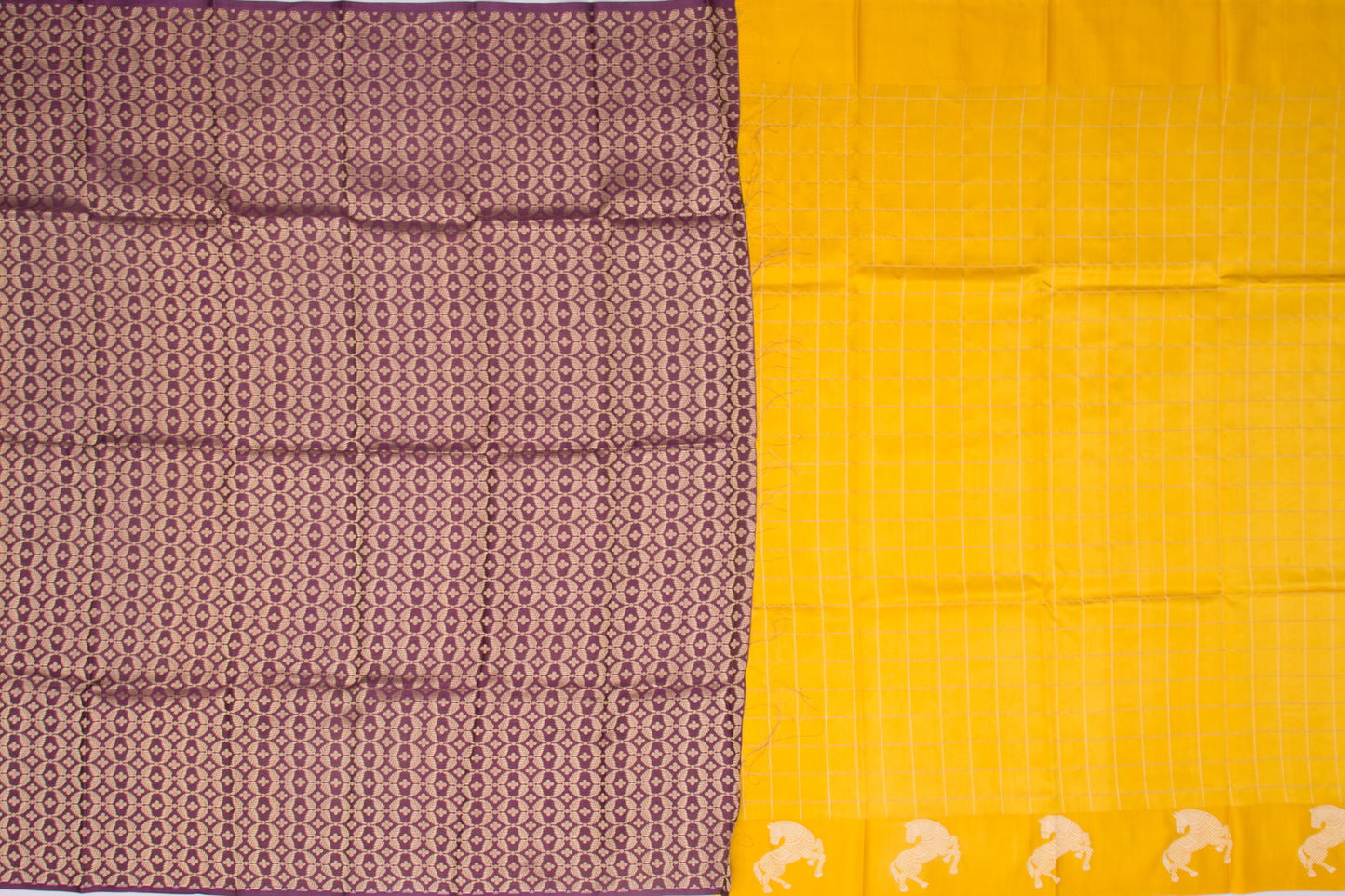 Banarasi Katan Silk Checks Yellow Saree