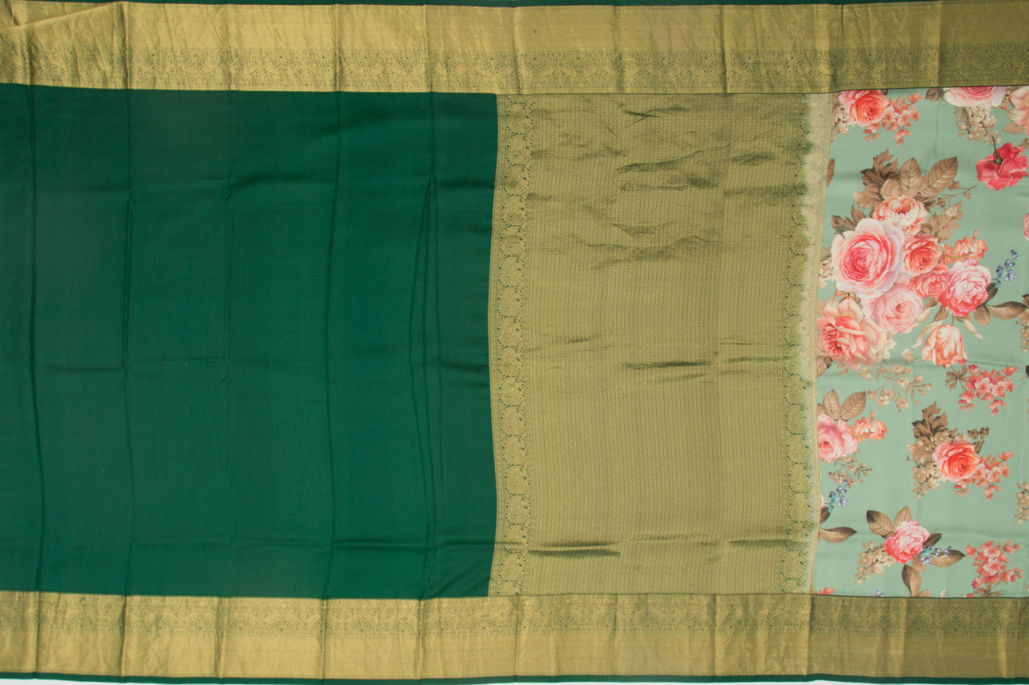 Kanchipuram Silk Jacquard And Printed Pastel Green Saree