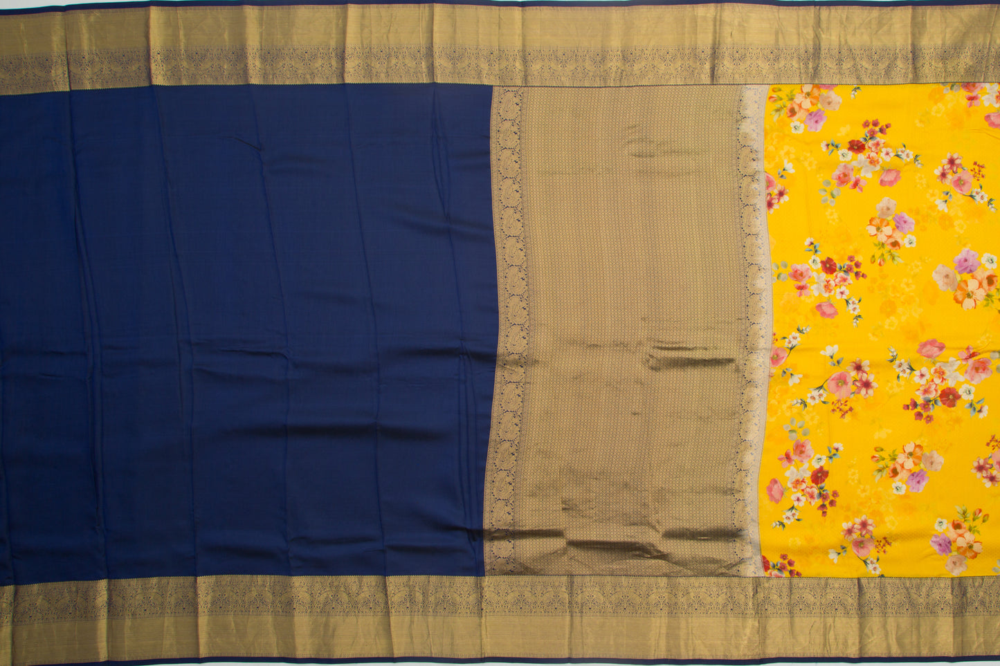 Kanchipuram Silk Jacquard And Printed Yellow Saree