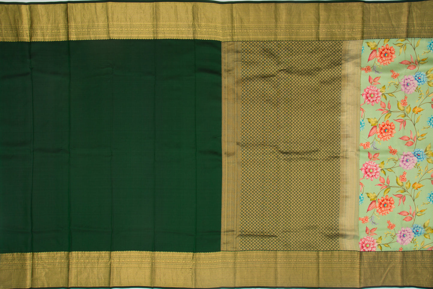 Kanchipuram Silk Jacquard And Printed Pastel Green Saree