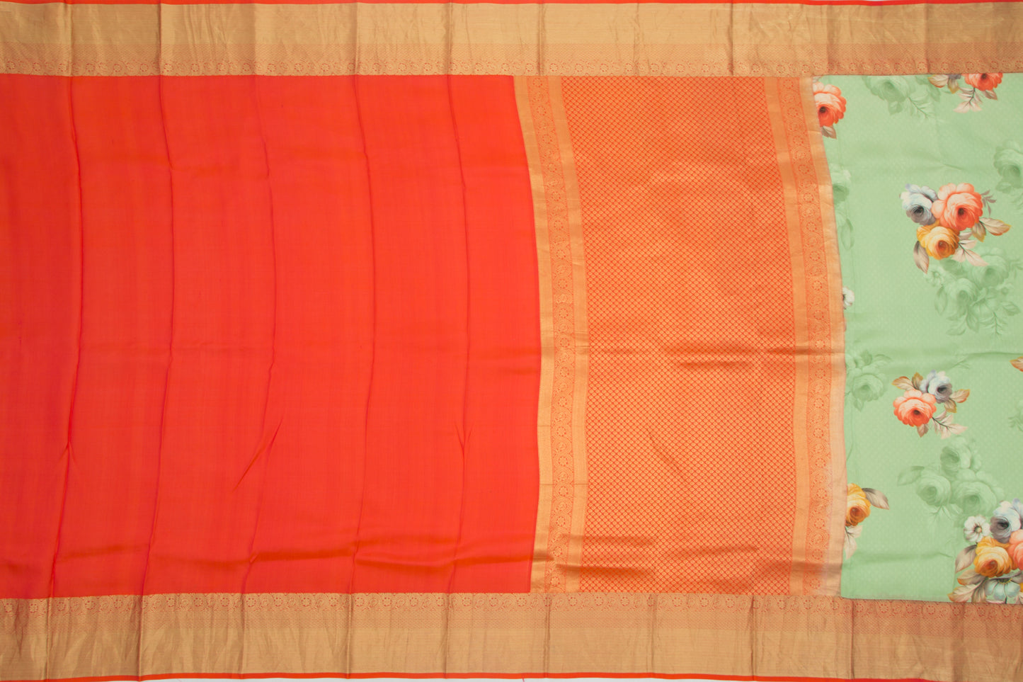 Kanchipuram Silk Jacquard And Floral Printed Pastel Green Saree