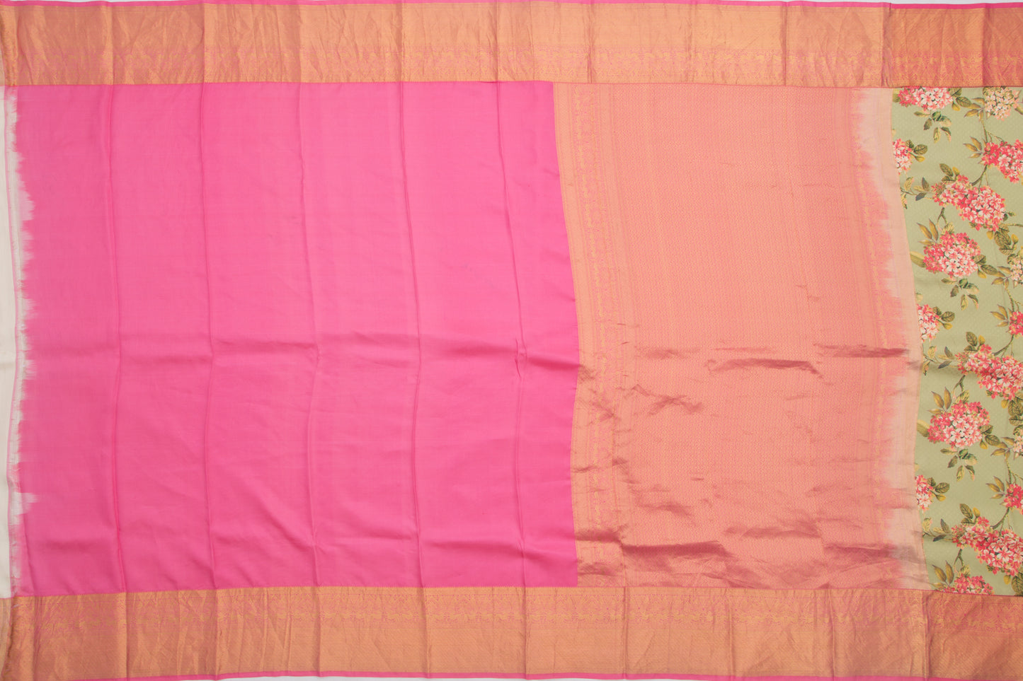 Kanchipuram Silk Jacquard And Floral Printed Green Saree