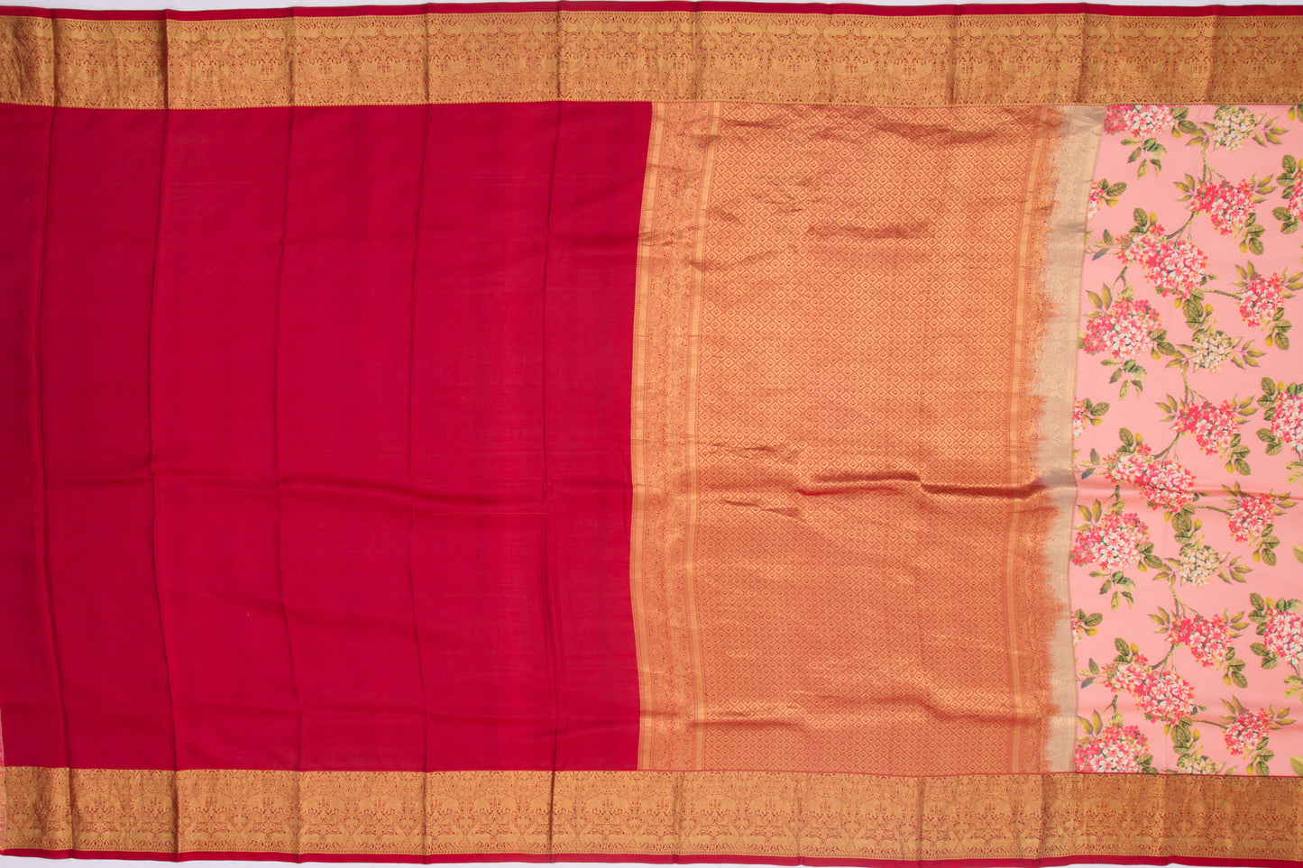 Kanchipuram Silk Jacquard And Floral Printed Pink Saree