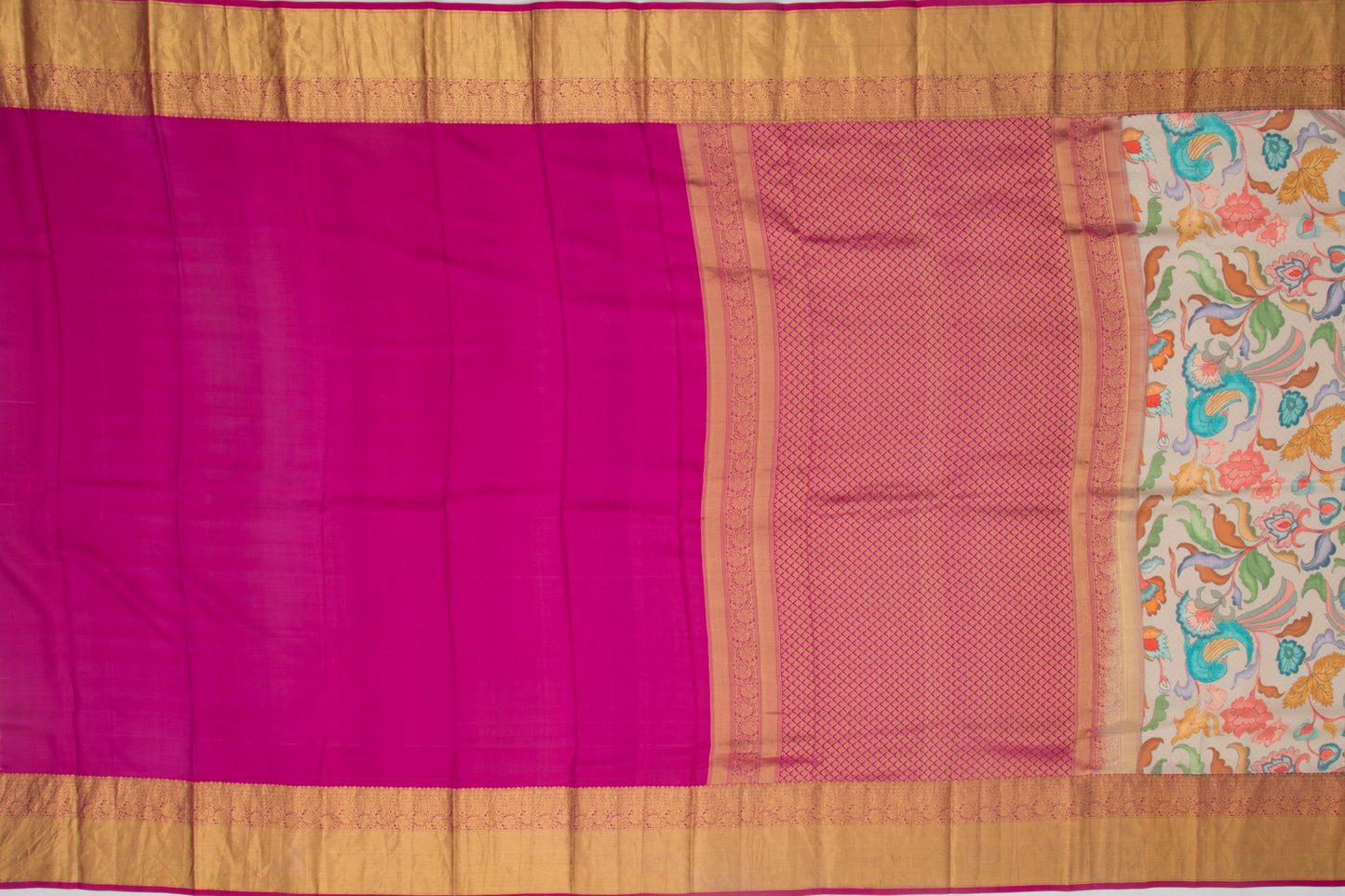 Kanchipuram Silk Jacquard And Printed Cream Saree