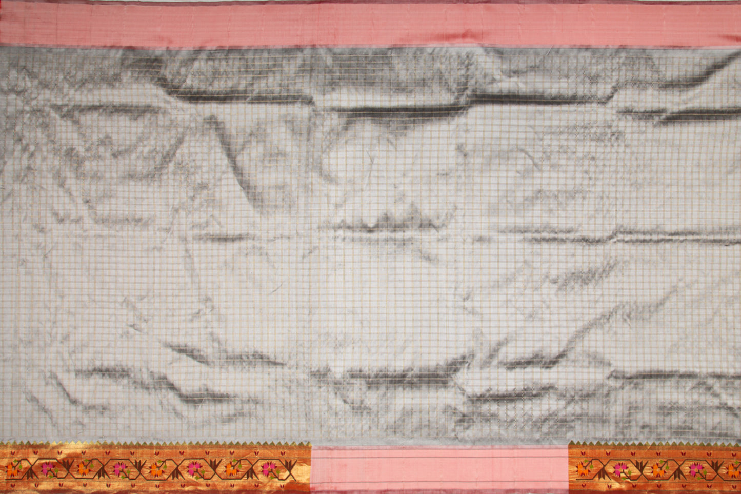 Paithani Silk Checks Grey Saree