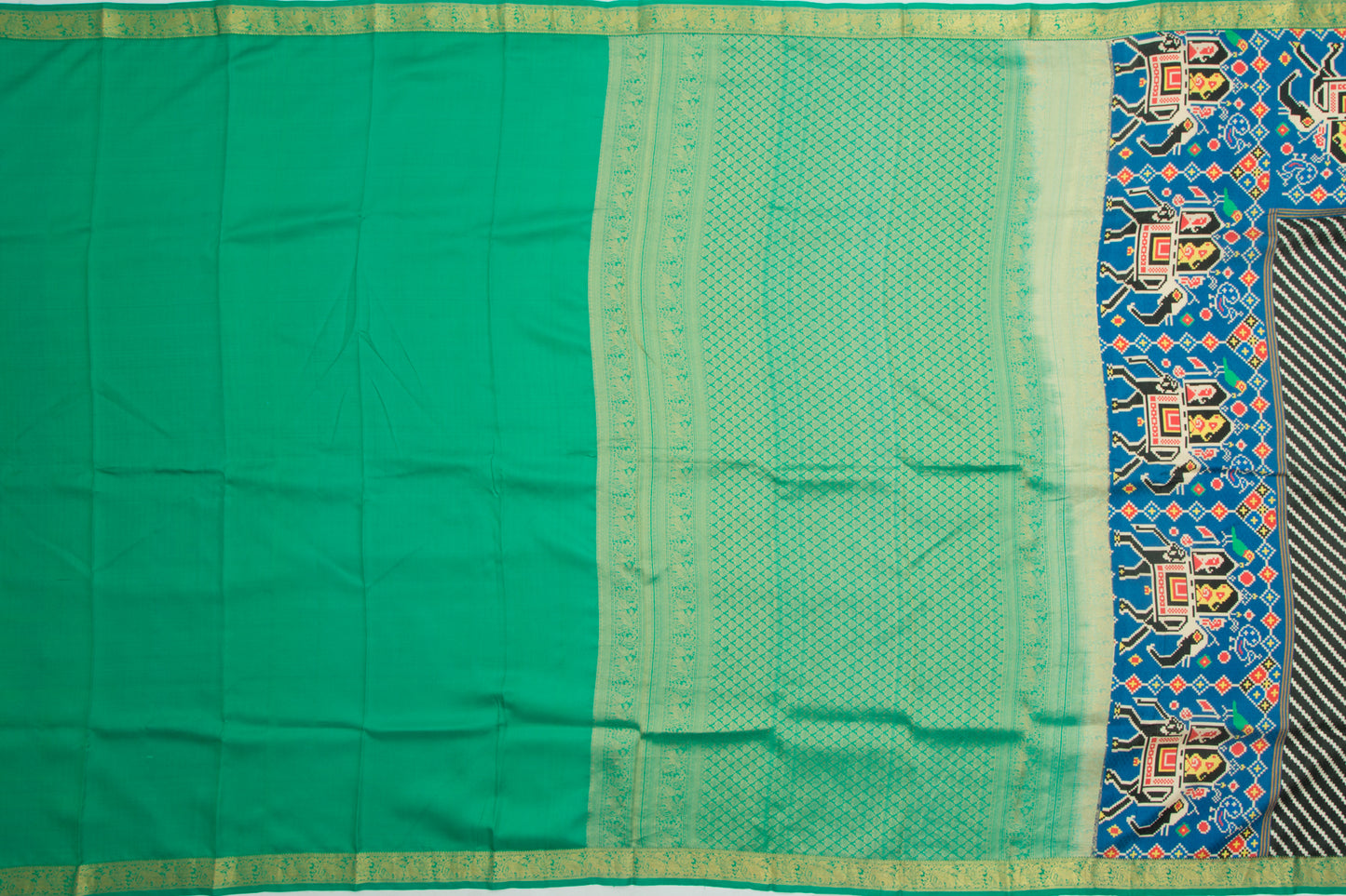 Kanchipuram Silk Jacquard And Ikat Style Printed Black Saree