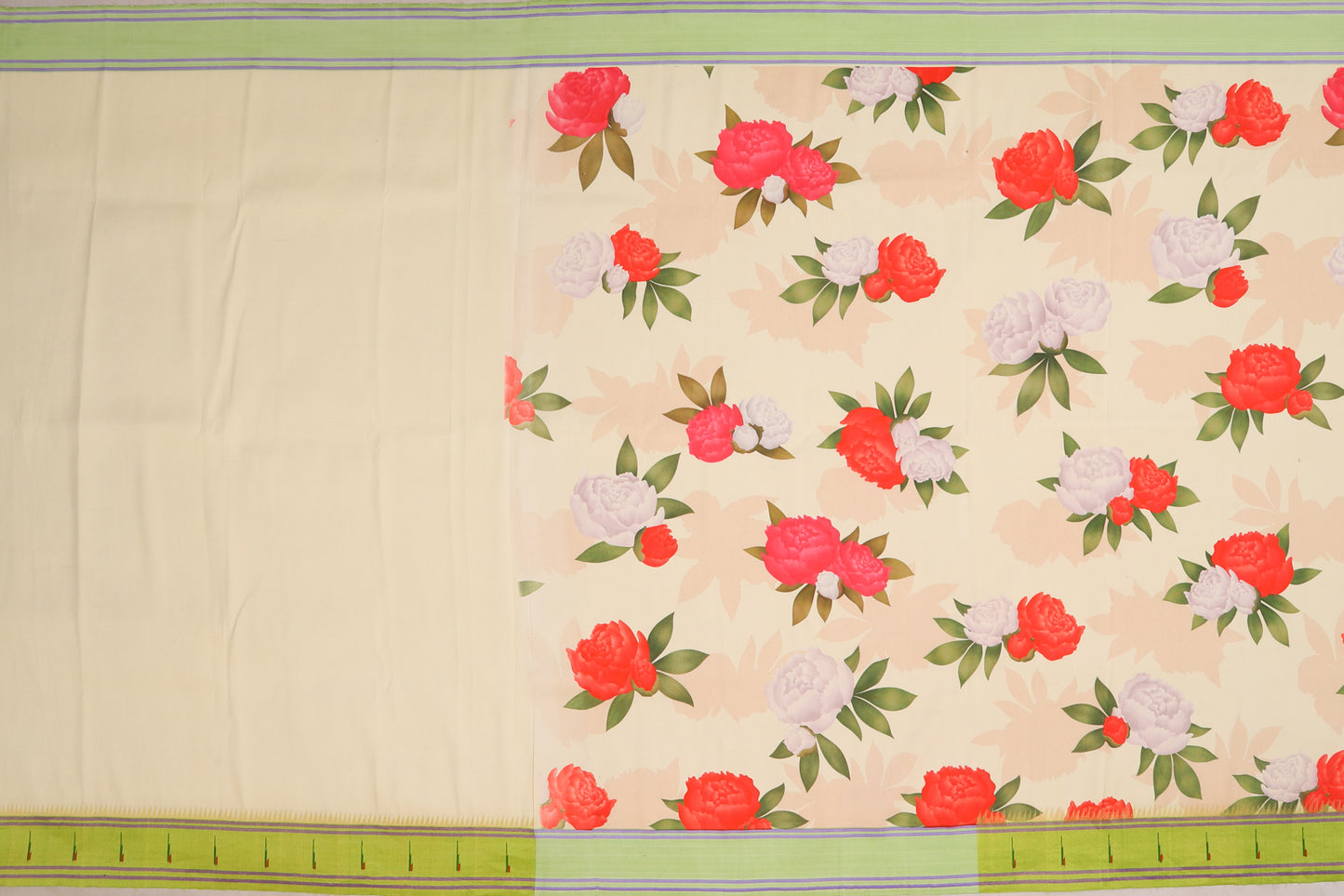 Paithani Silk Floral Printed Cream Saree