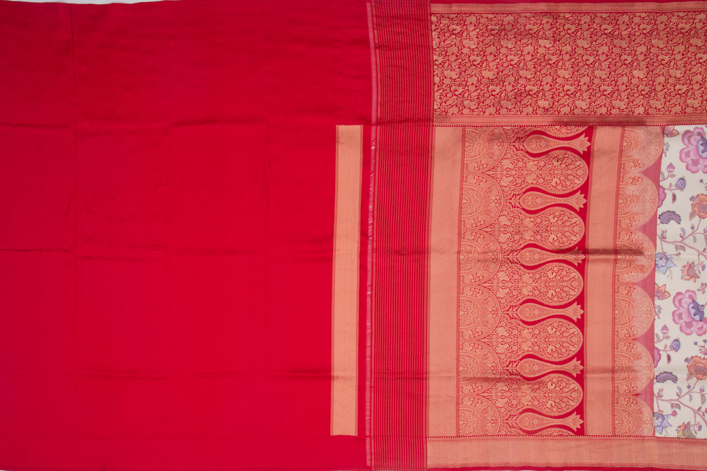 Kanchipuram Silk Floral Printed White Saree