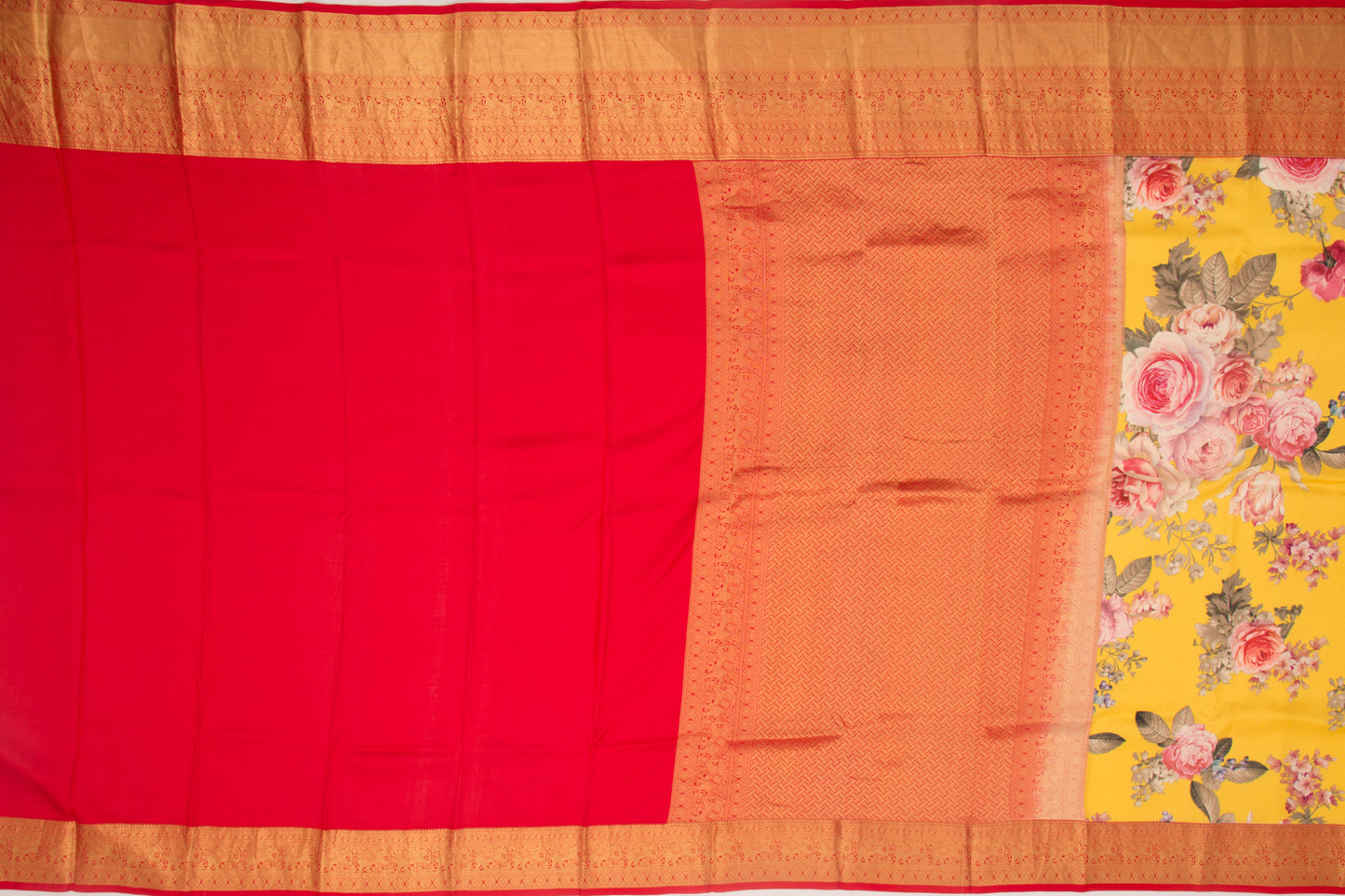 Kanchipuram Silk Jacquard And Floral Printed Yellow Saree