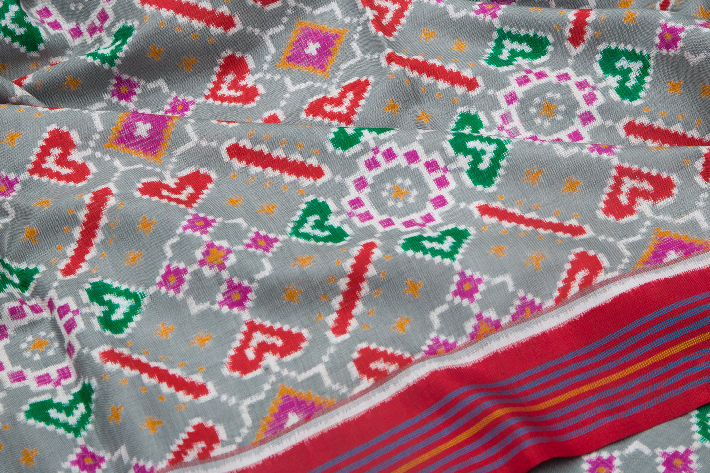 Patan Patola Silk Ikat Grey Saree