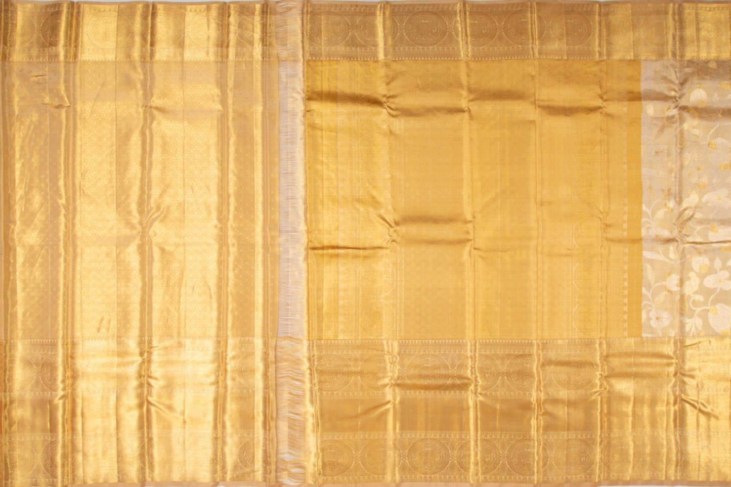 Kanchipuram Silk Tissue Jaal Cream Saree