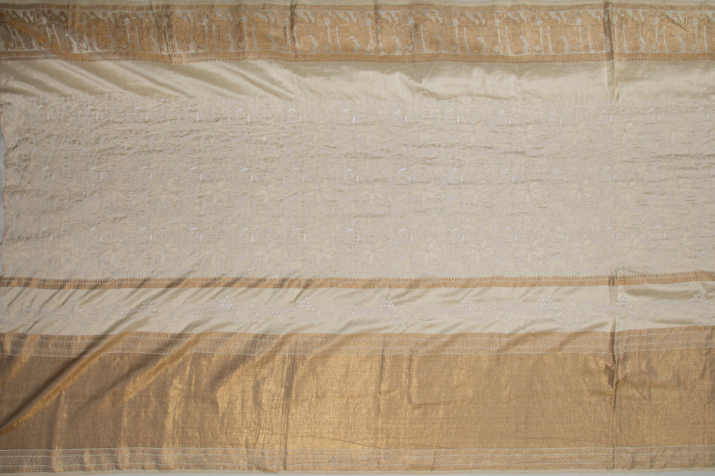 Kanchipuram Silk Chikankari White Saree