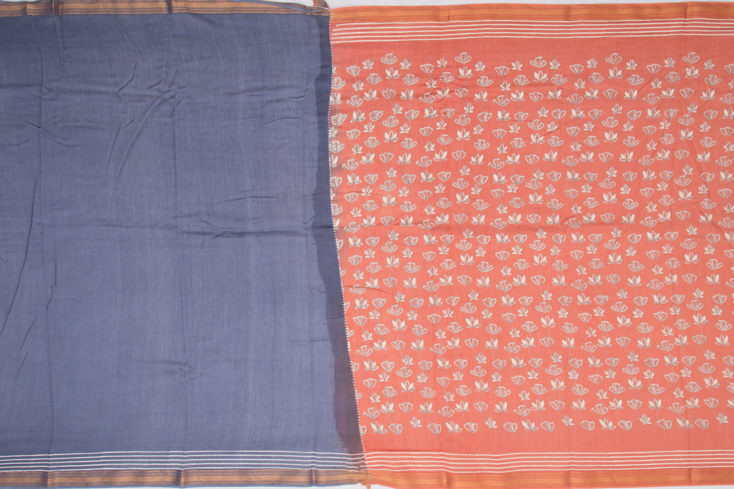 Maheshwari Cotton Printed Orange Saree