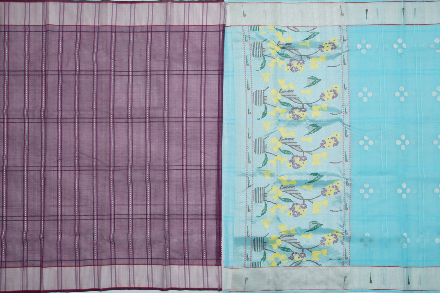 Kota Silk Checks And Butta Sky Blue Saree