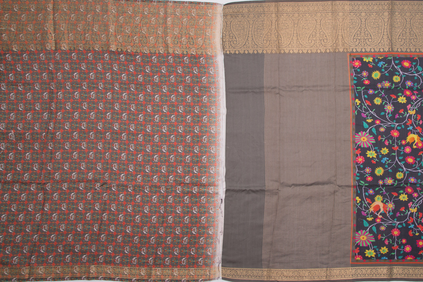 Chiniya Silk Floral Printed Black Saree