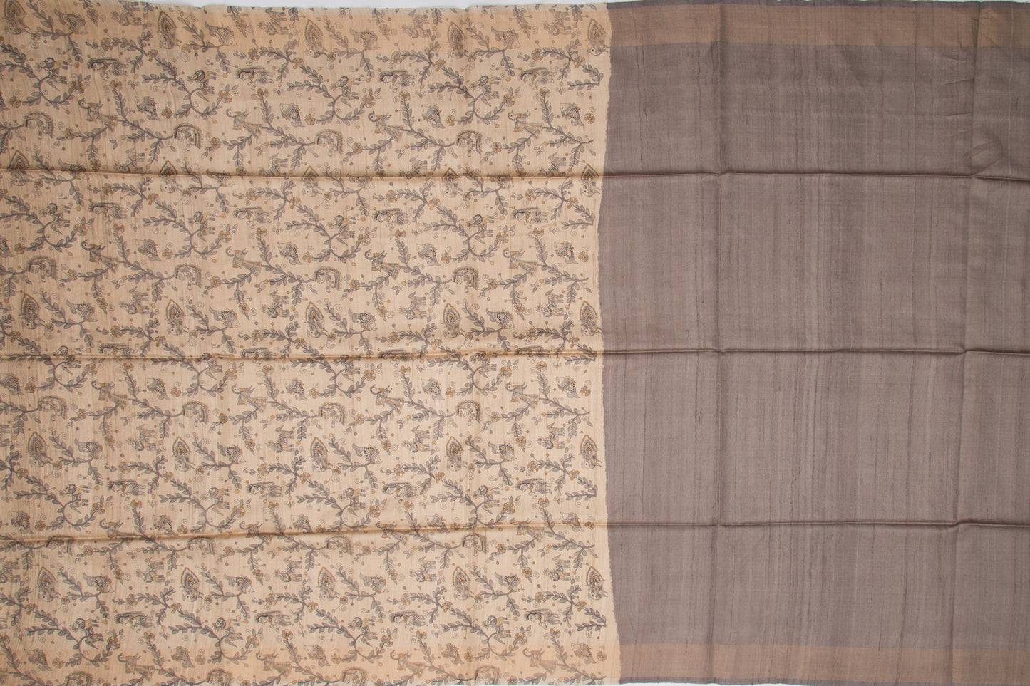 Tussar Tissue Plain Brown Saree