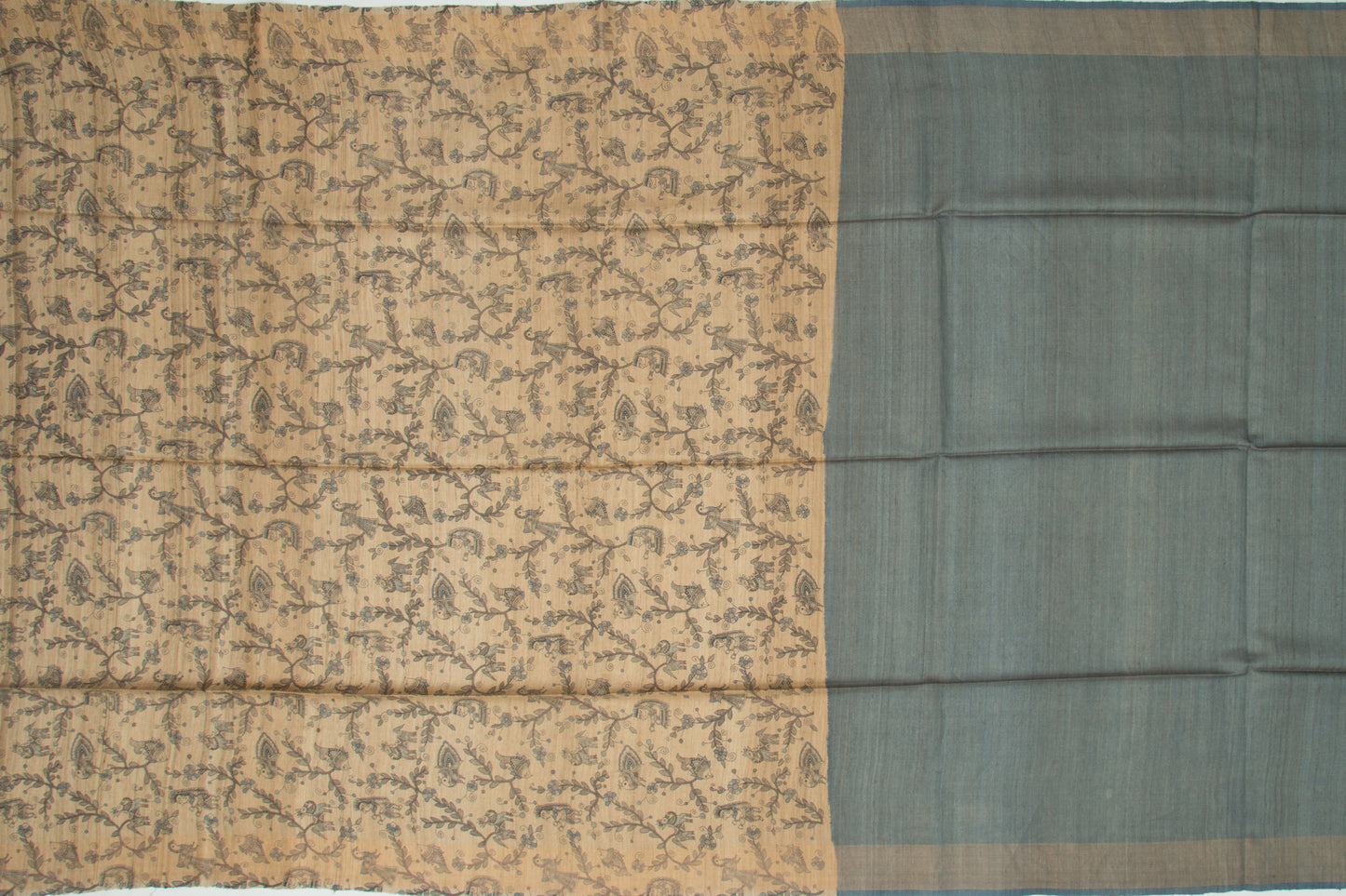 Tussar Tissue Plain Deep Blue Saree