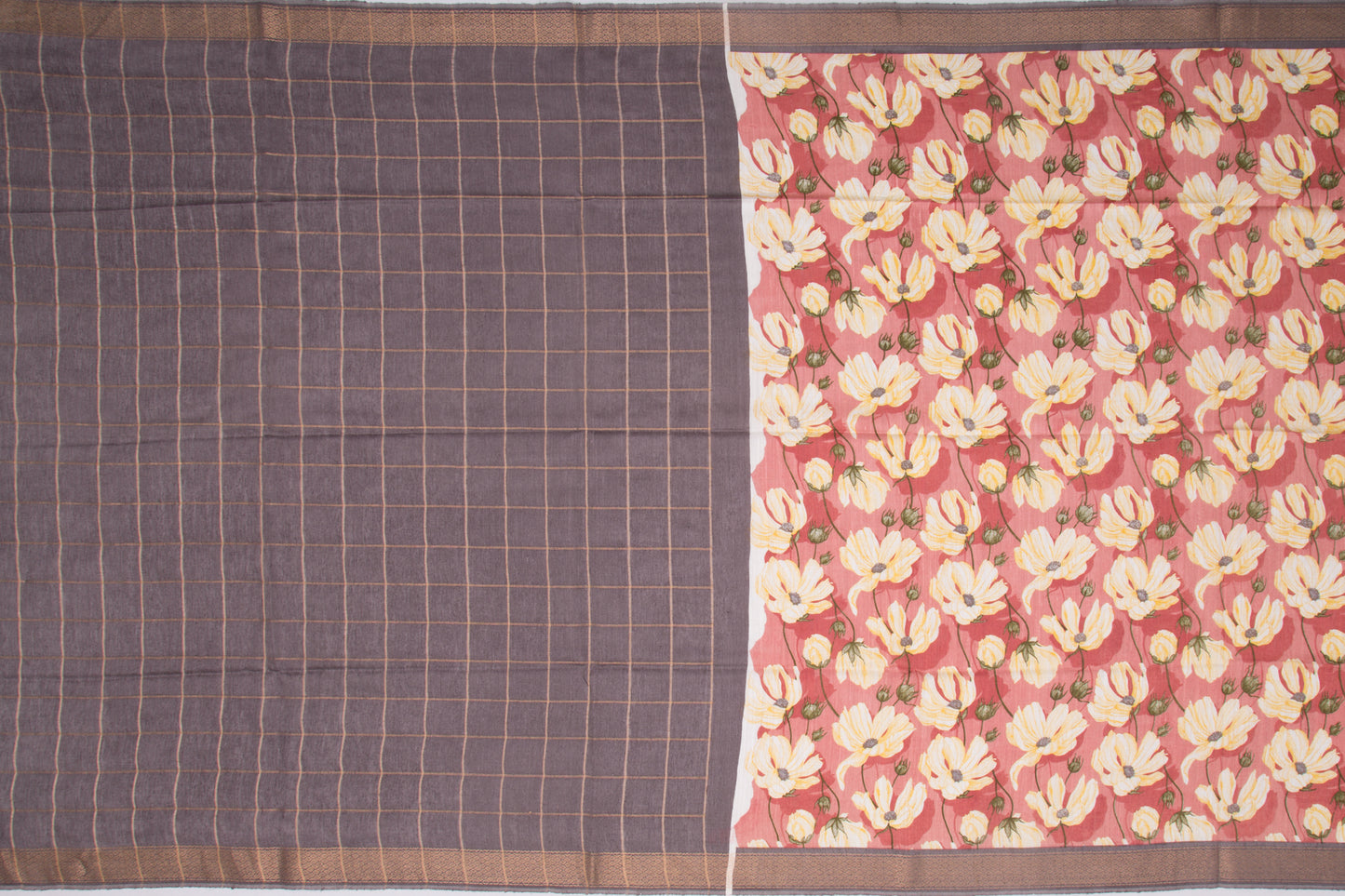 Tussar Floral Printed Peach Saree