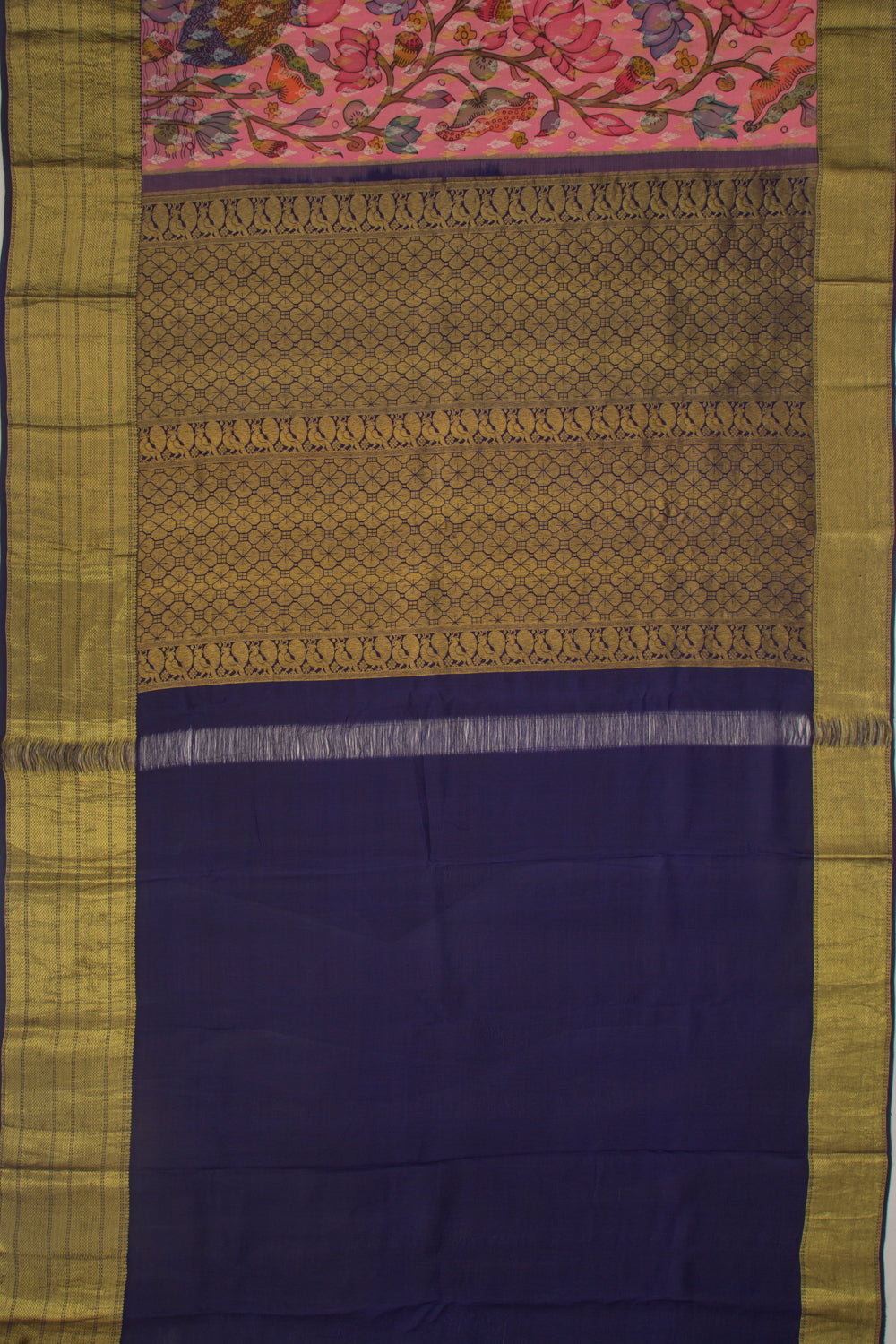 Kanchipuram Silk Kalamkari Peach Saree