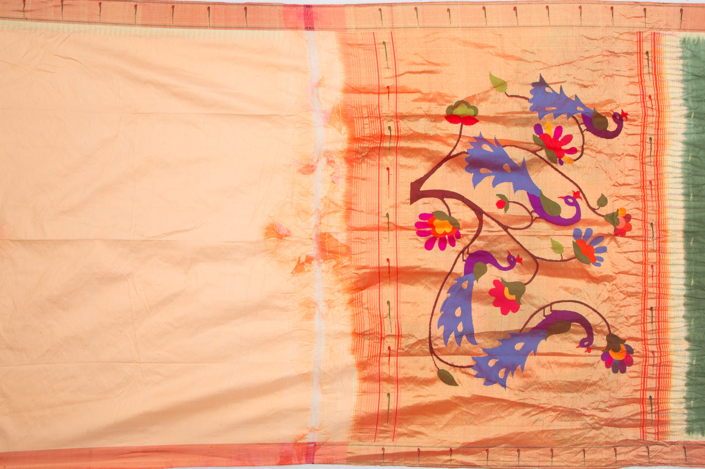 Paithani Silk Bandhani Butta Green Saree DM