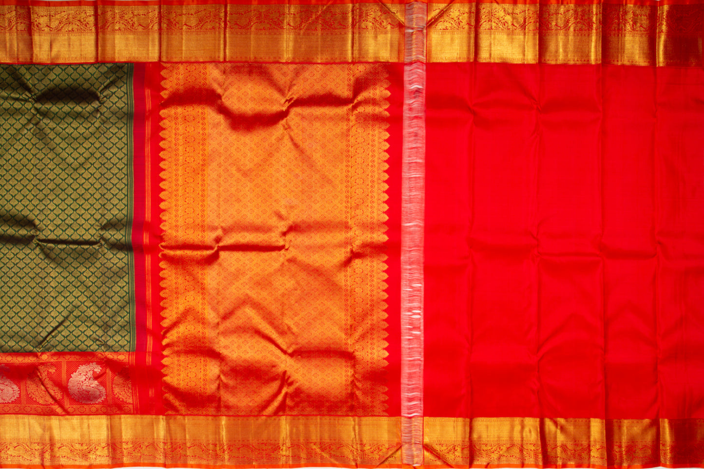 Kanchipuram Silk Brocade Dark Green Saree