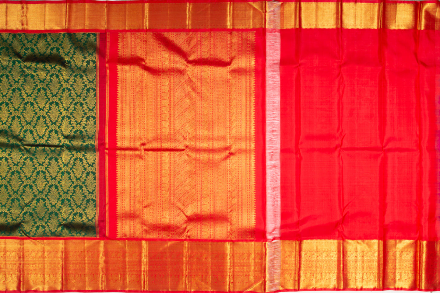 Kanchipuram Silk Brocade Dark Green Saree