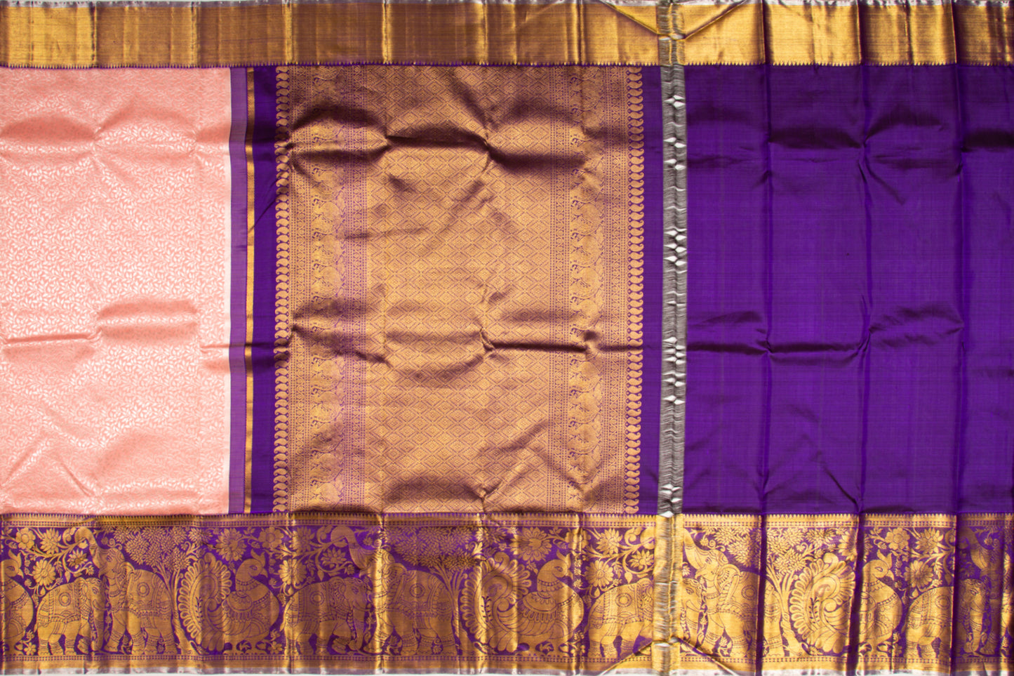 Kanchipuram Silk Jaal Baby Pink Saree