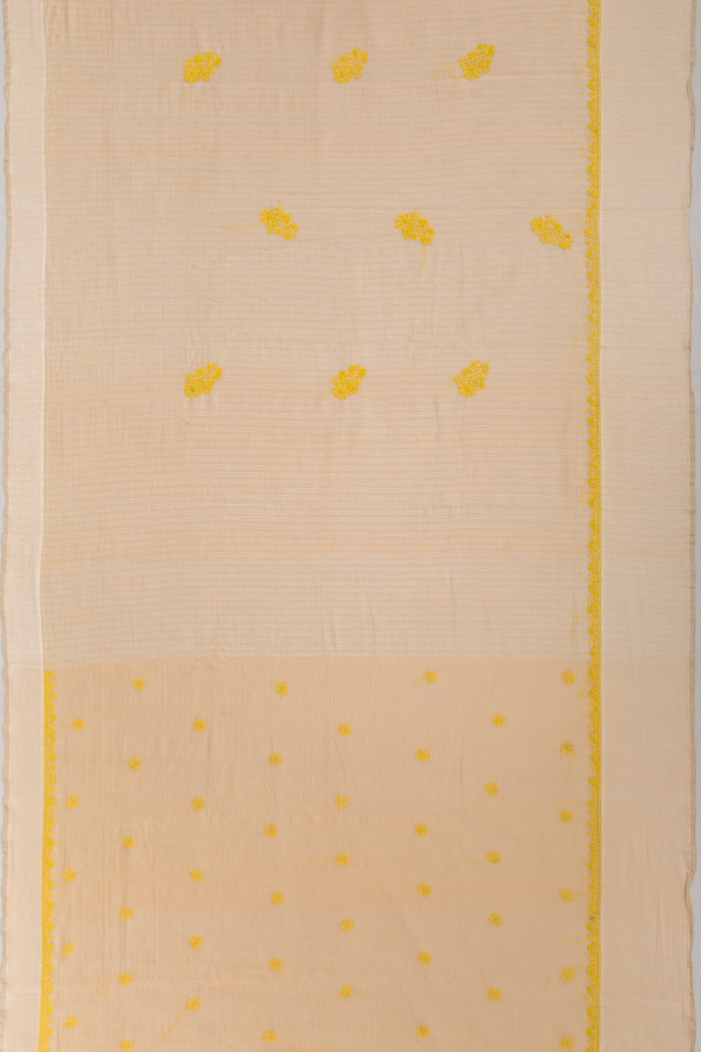 Maheshwari Silk Checks And Chikankari Butta Pastel Orange Saree