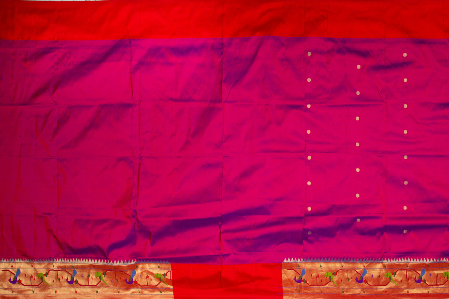 Paithani Silk Butta Dual Tone Blue And Maroon Saree With Akruthi Border