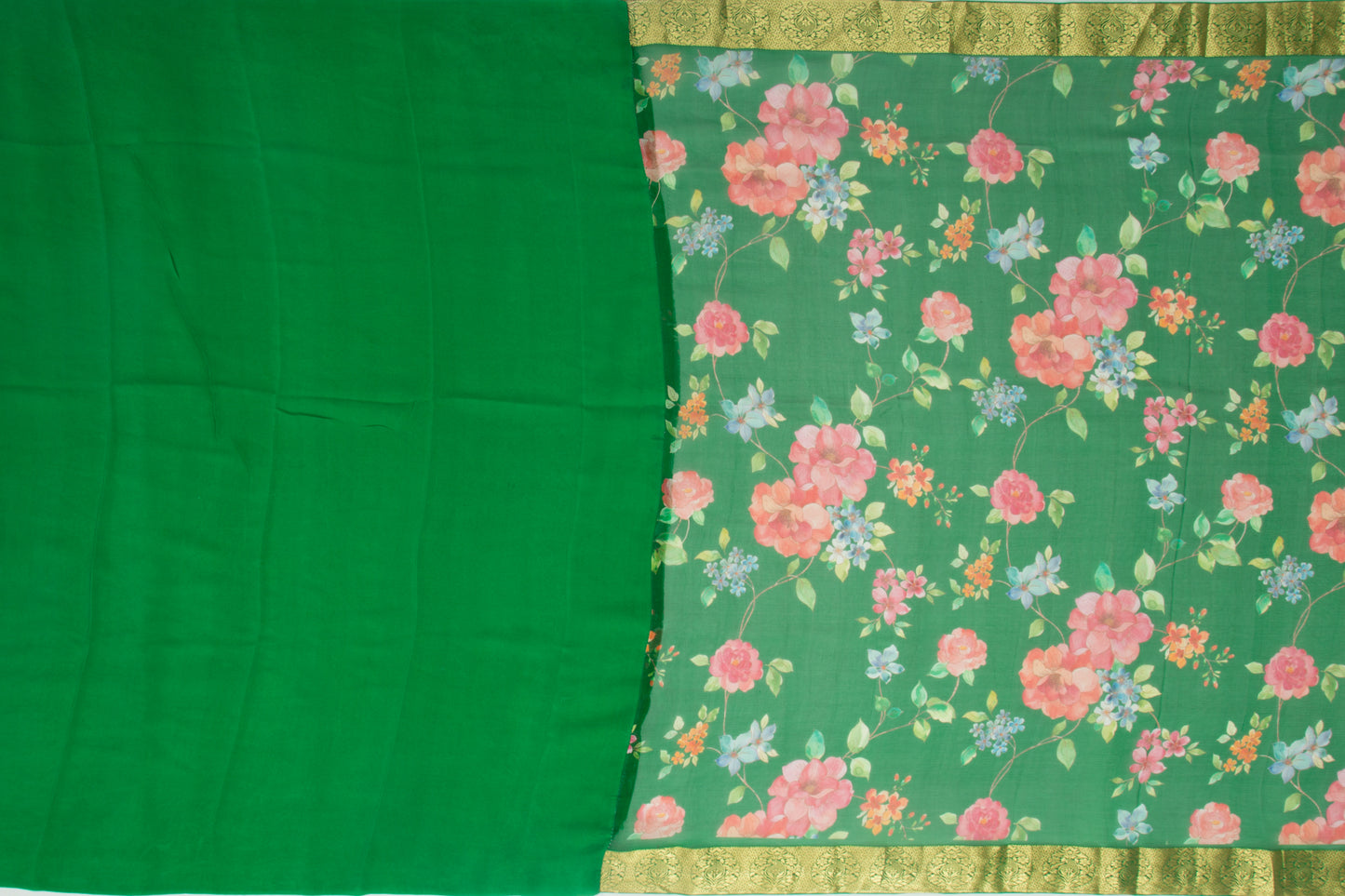 Chiffon Floral Printed Green Saree