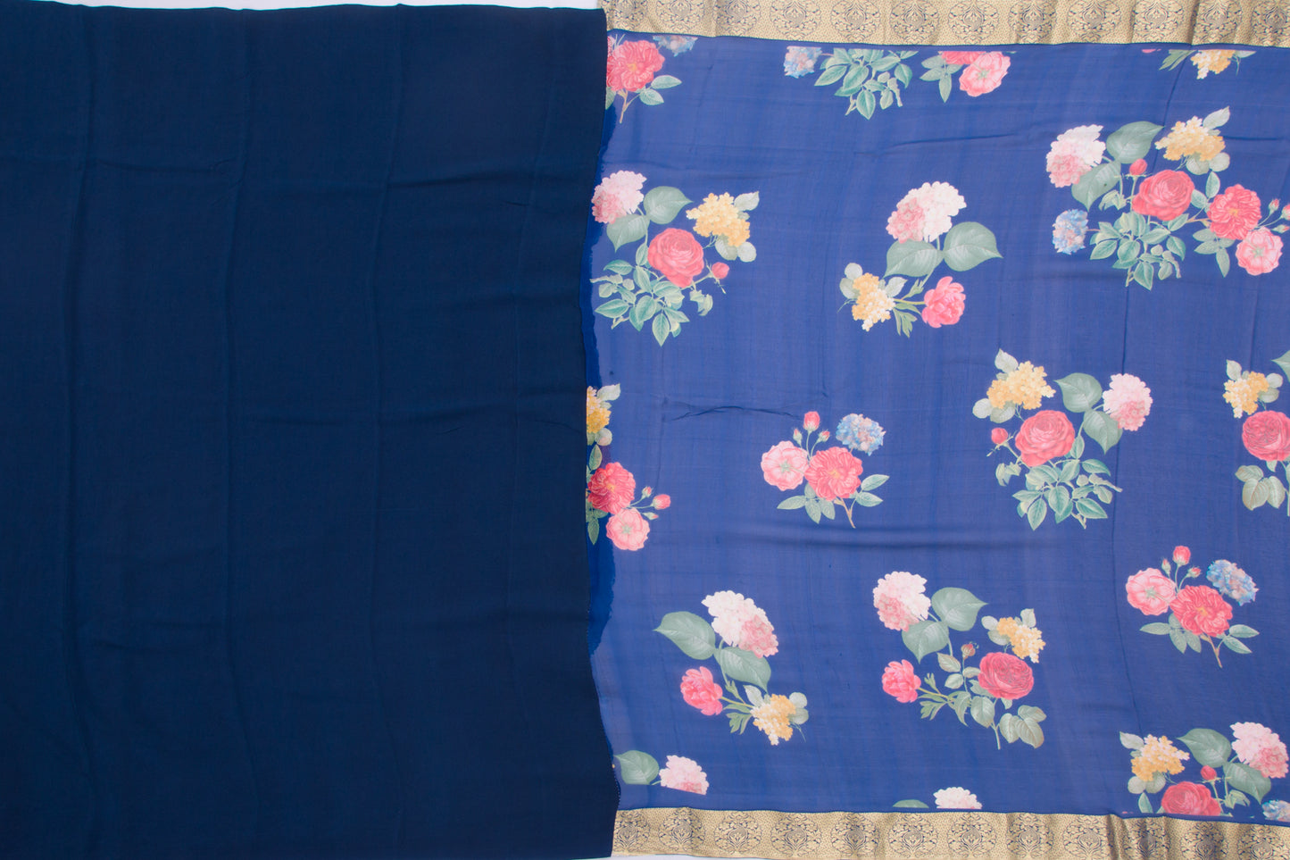 Chiffon Floral Printed Blue Saree