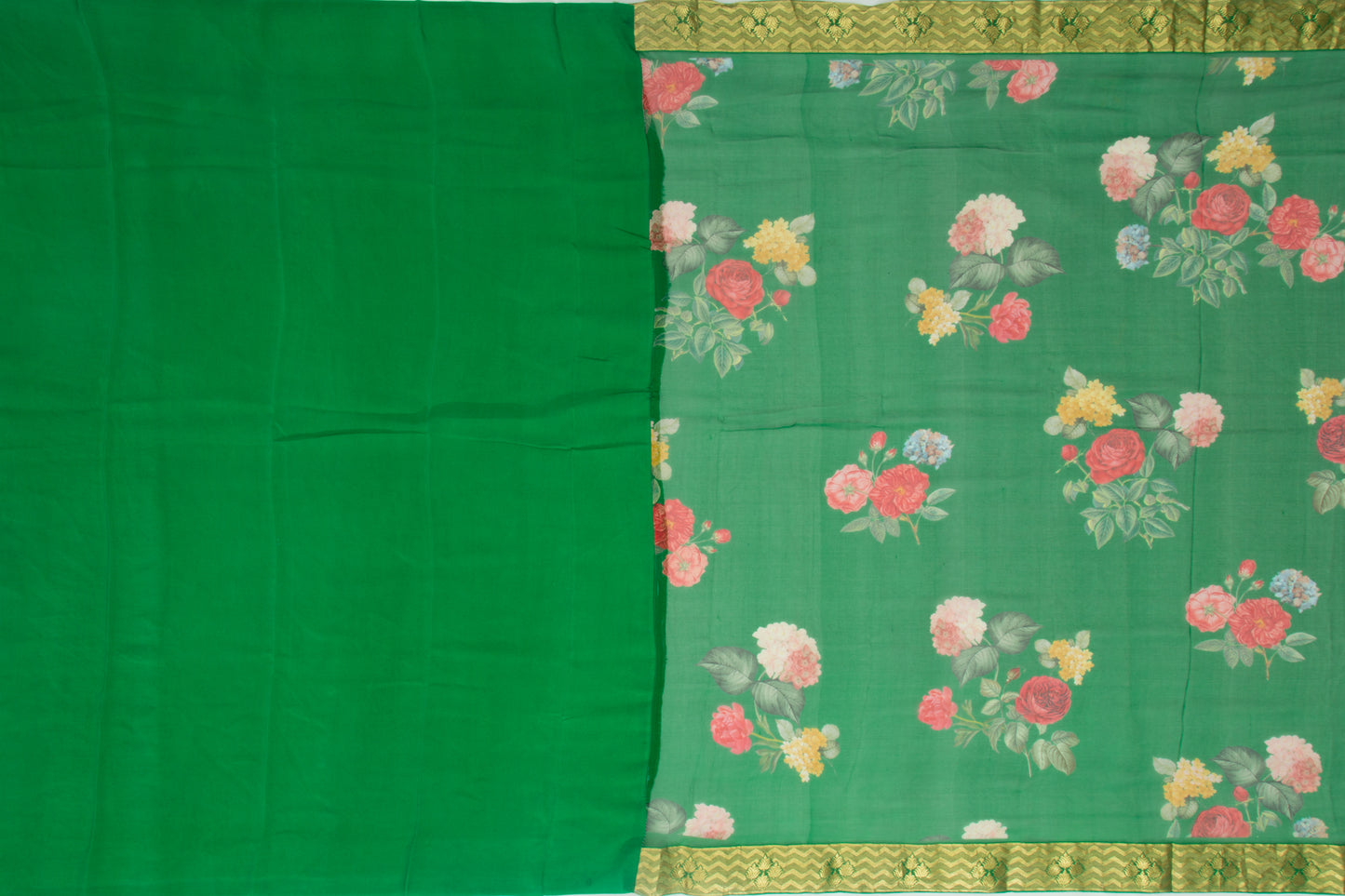 Chiffon Floral Printed Green Saree