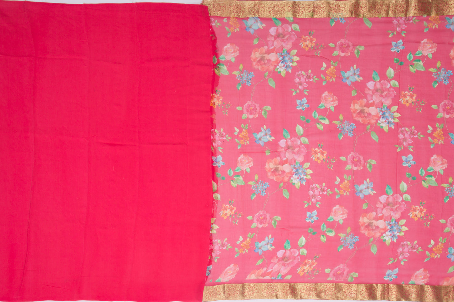 Chiffon Floral Printed Pink Saree