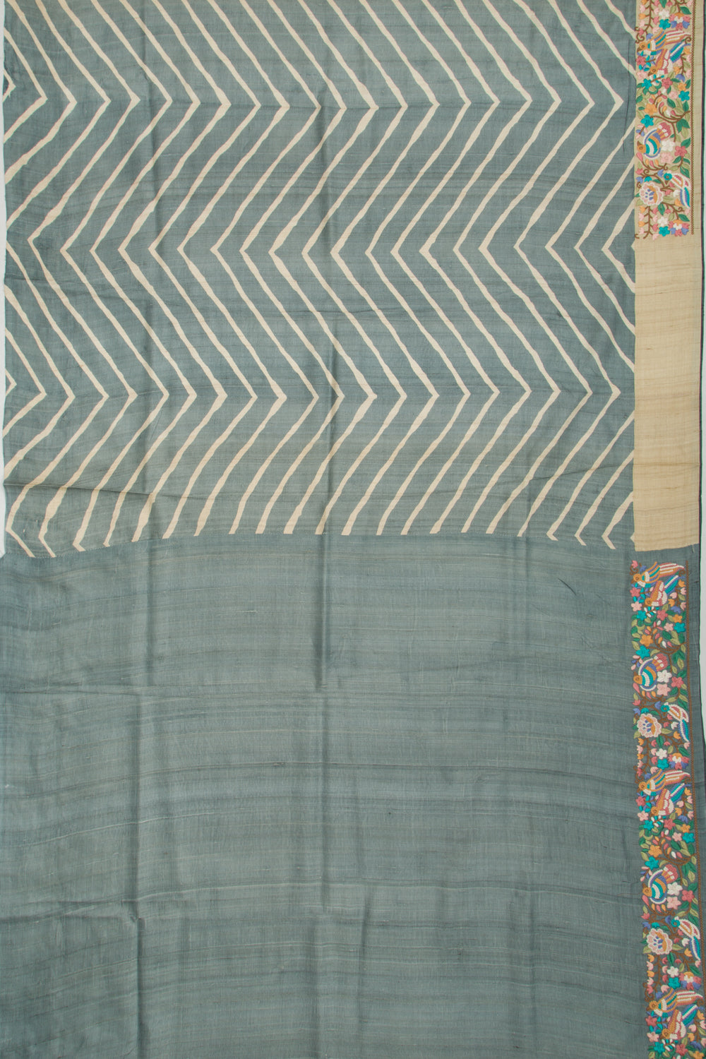 Tussar Printed Grey Saree