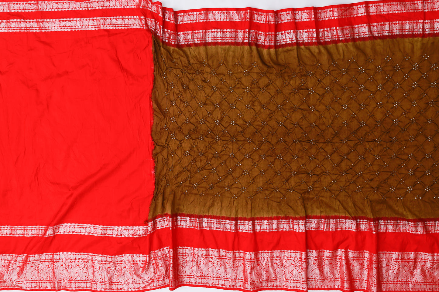 Kanchipuram Silk Bandhani Coffee Brown Saree