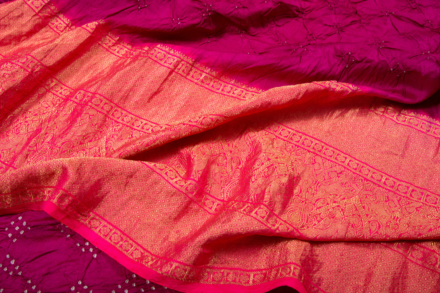 Kanchipuram Silk Bandhani Magenta Pink Saree