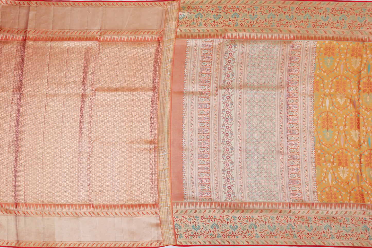 Kanchipuram Silk Tissue Brocade Orange Saree