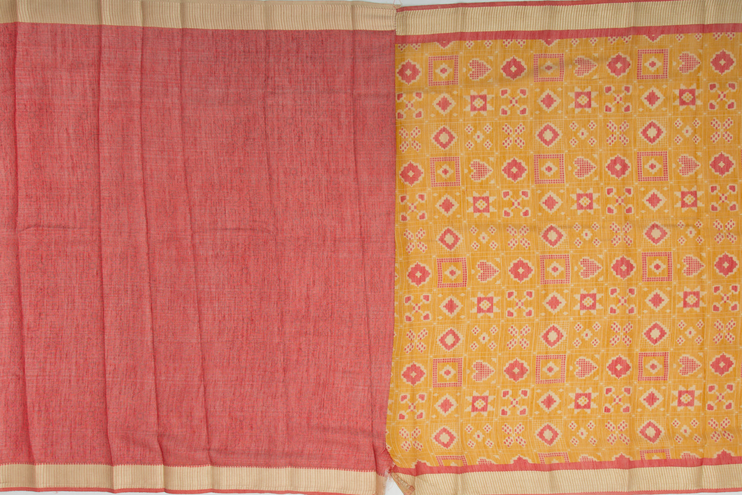 Linen Tissue Printed Yellow Saree