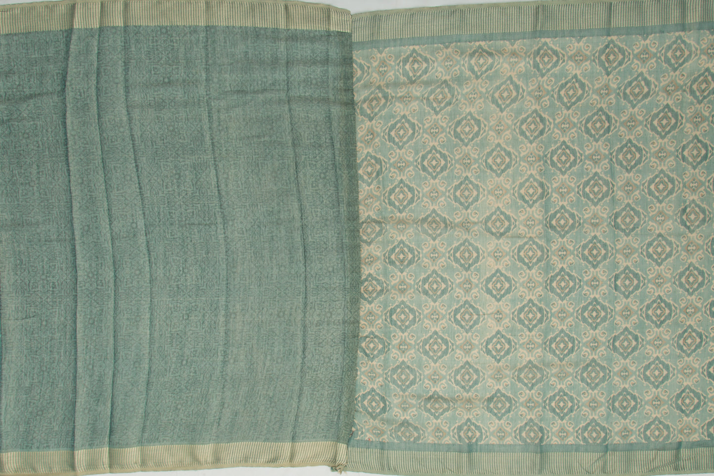 Linen Tissue Printed Green Saree