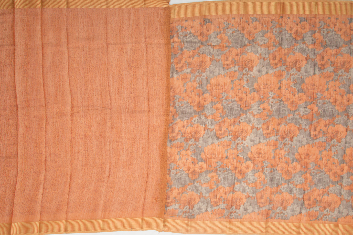 Linen Tissue Floral Printed Brown Saree
