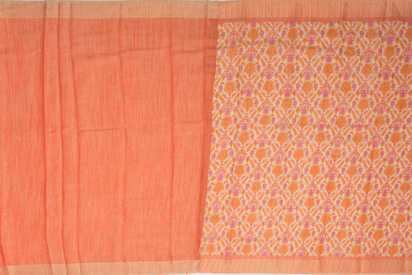 Linen Tissue Printed Cream Saree