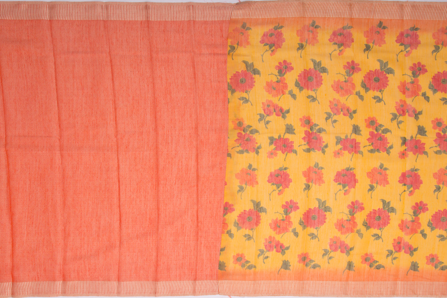 Linen Tissue Printed Yellow Saree